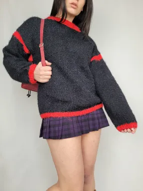 Vintage 90s black minimalist furry handmade jumper top