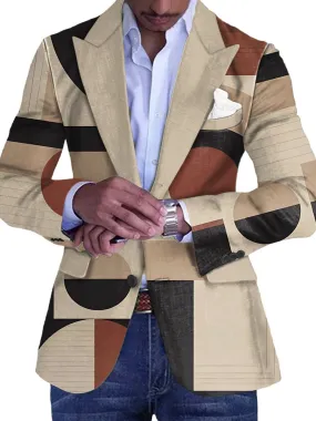 Vintage Geometric Print 3 Pockets Single Breasted Blazer