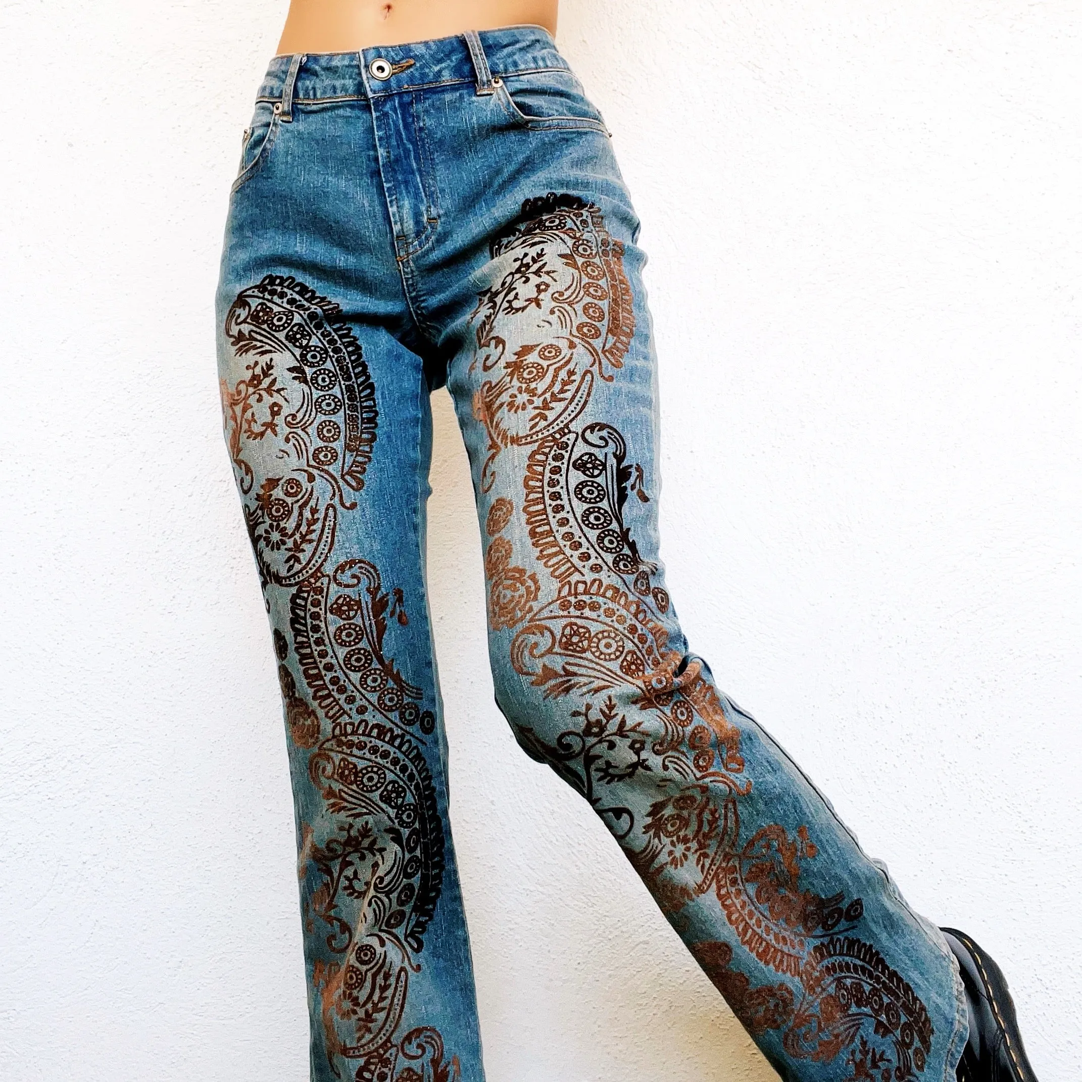 Vintage Velvety Floral Flare Jeans