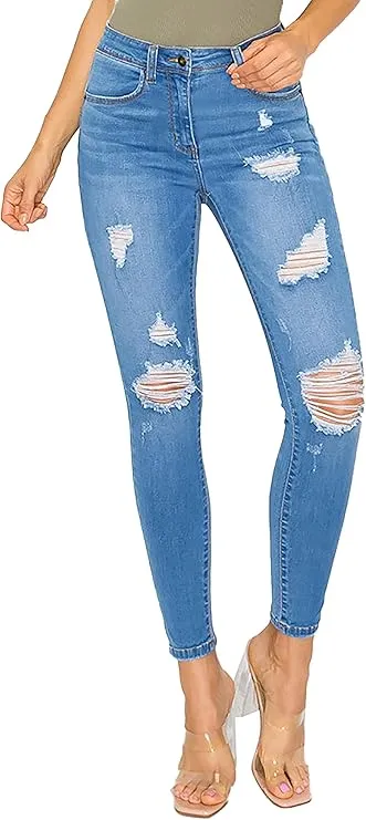 WAX JEAN Women's Butt I Love You Push-Up Destructed Modal Basic Skinny Jeans