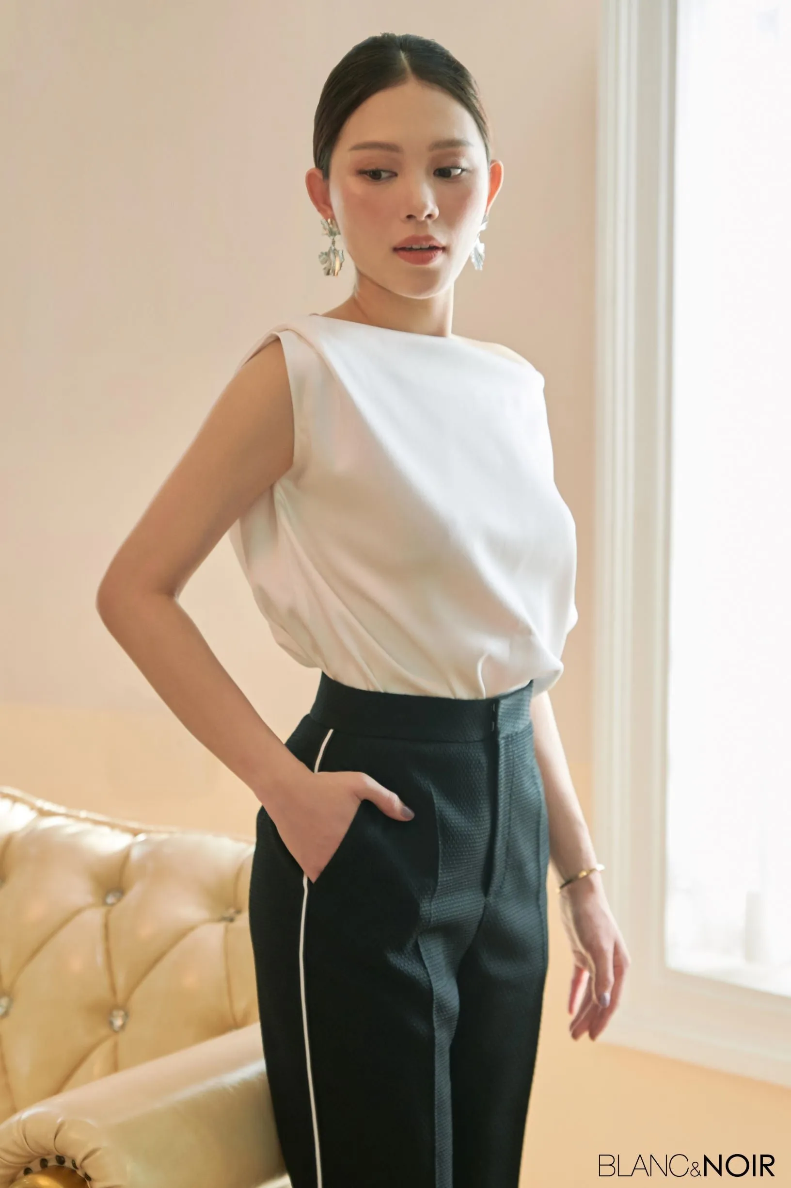 White Silk Off Shoulder Top