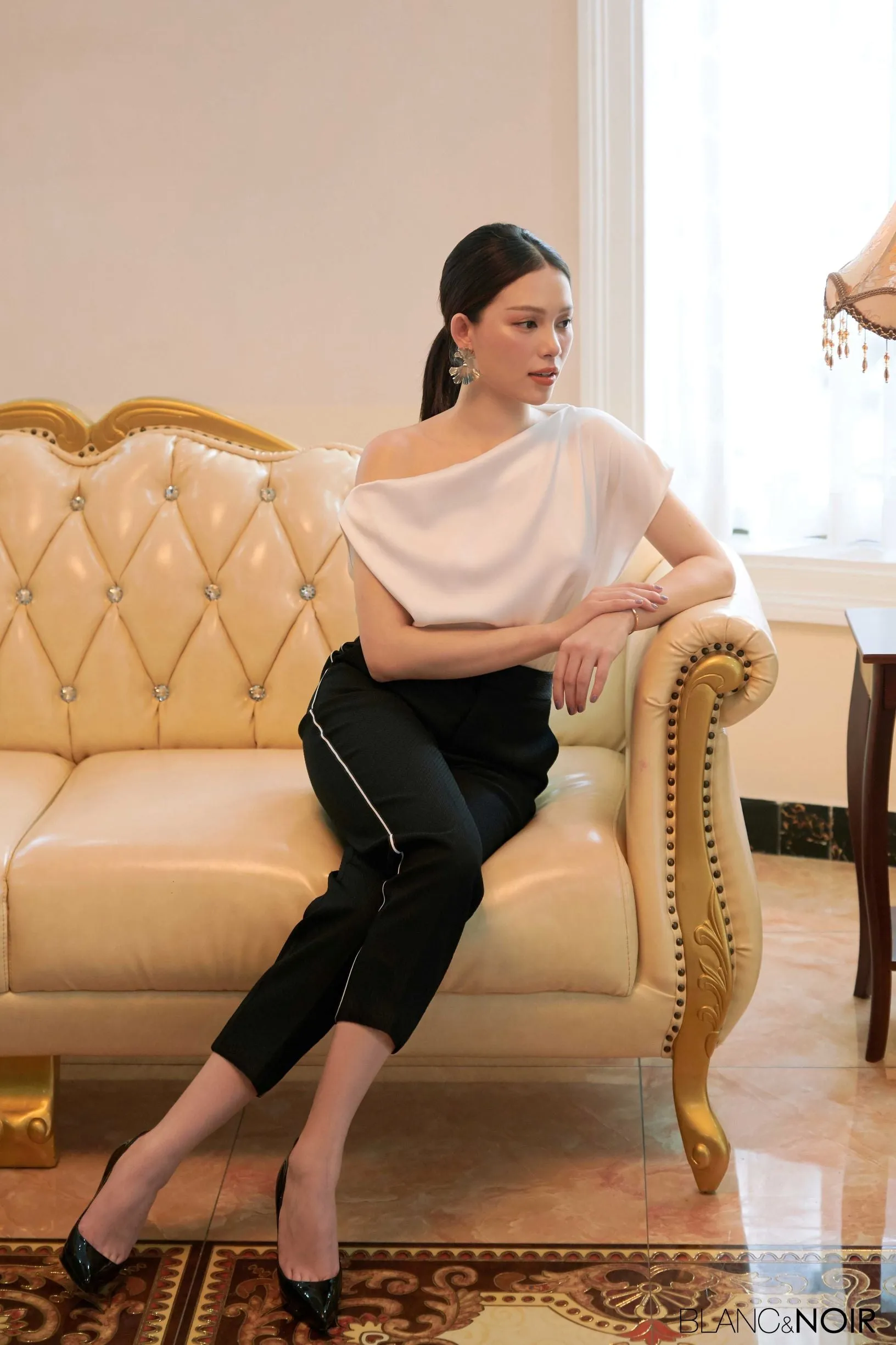 White Silk Off Shoulder Top