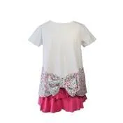 White Top with Ditsy Print Bow Detail