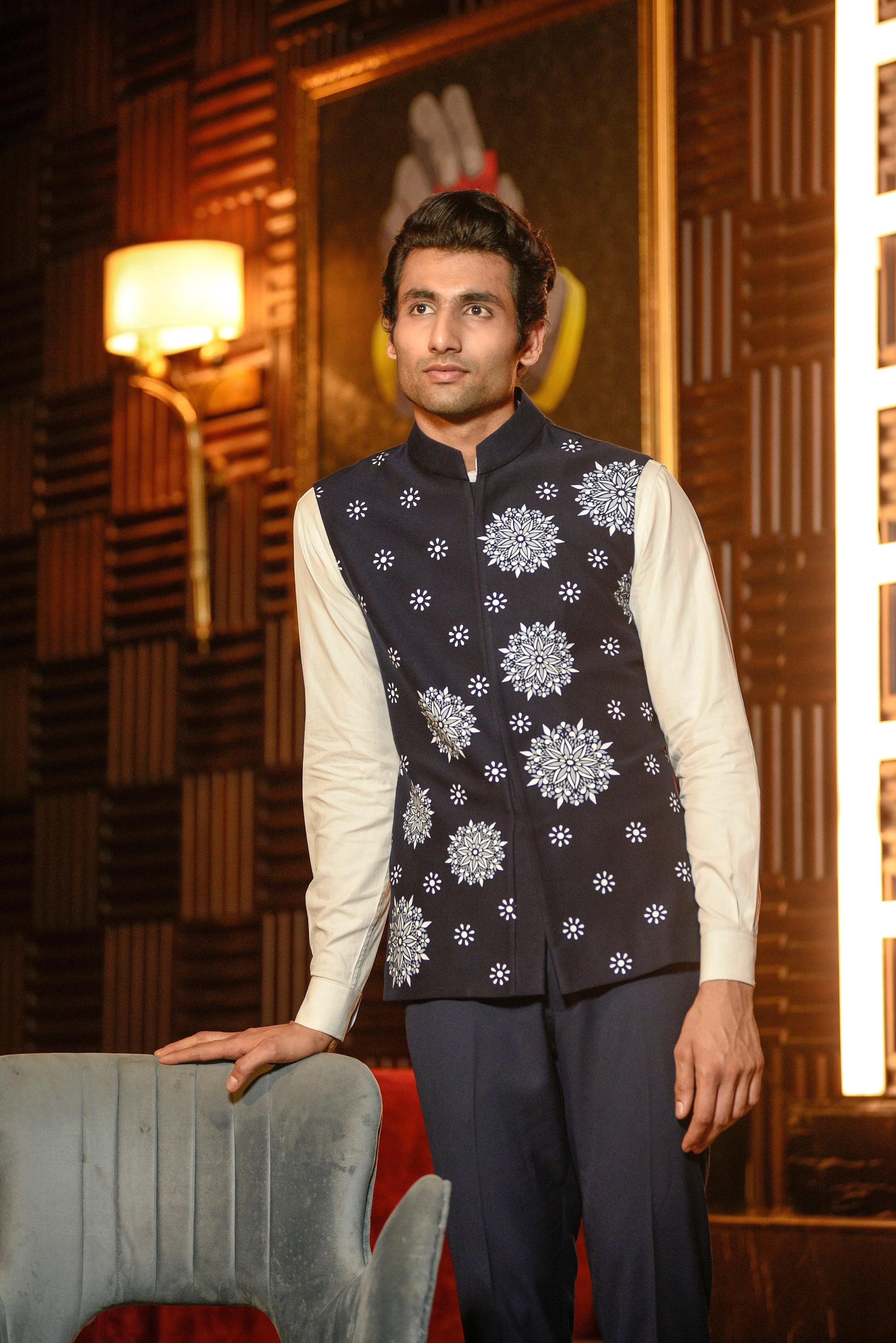 White waistcoat with floral detailing