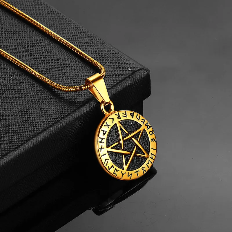Wiccan Men's Pentagram Necklace Brisingamen Pendant Jewelry Stainless Steel