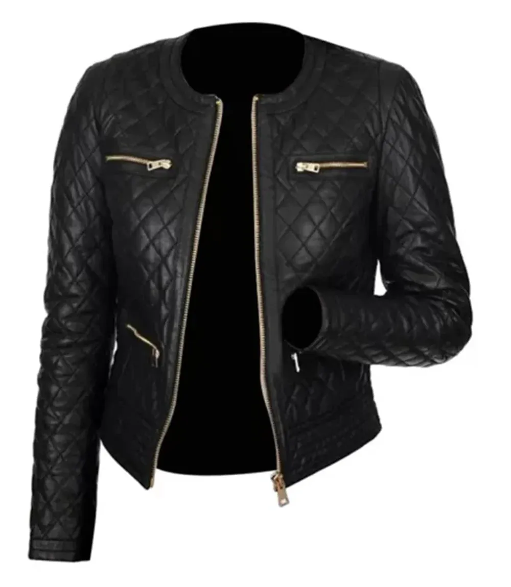 Womens Collarless Black Quilted Jacket By TJS