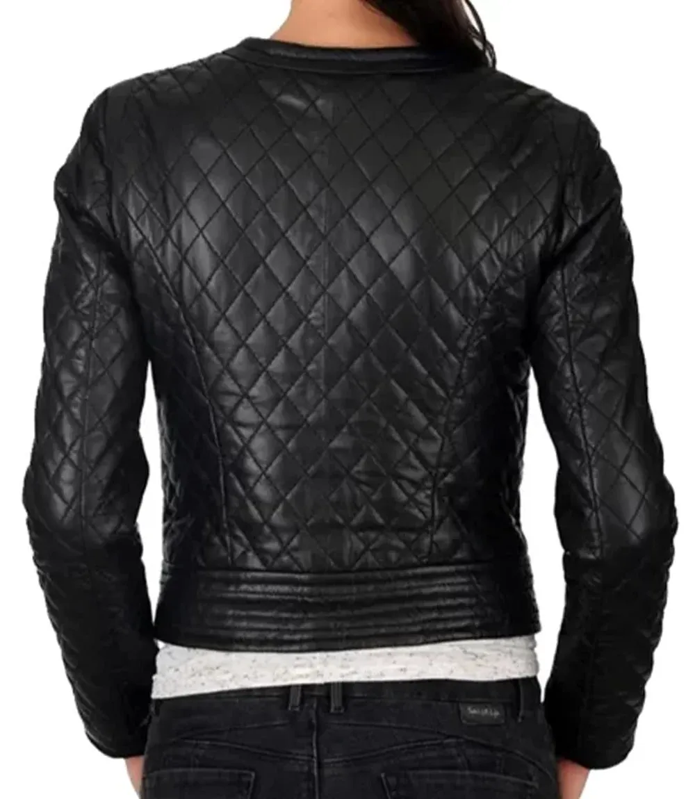 Womens Collarless Black Quilted Jacket By TJS