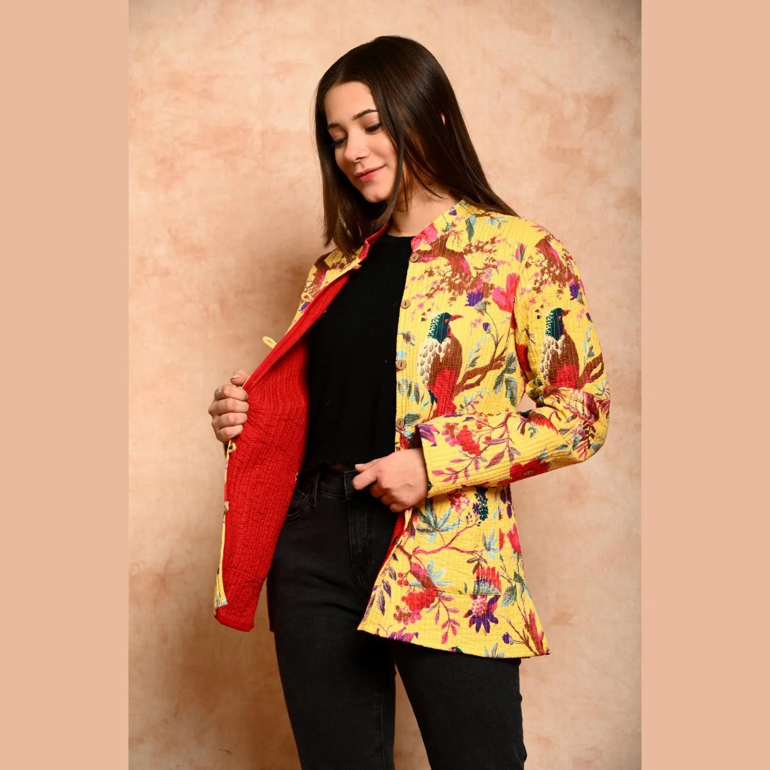 Women's Cotton Floral Print Quilted Jacket