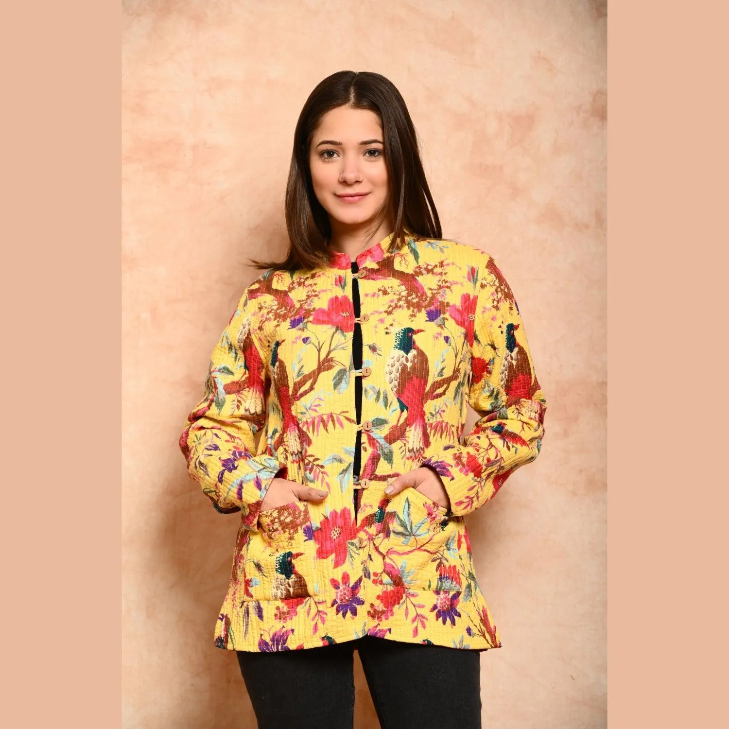 Women's Cotton Floral Print Quilted Jacket