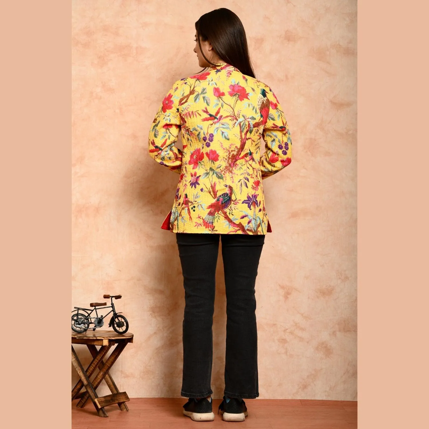 Women's Cotton Floral Print Quilted Jacket