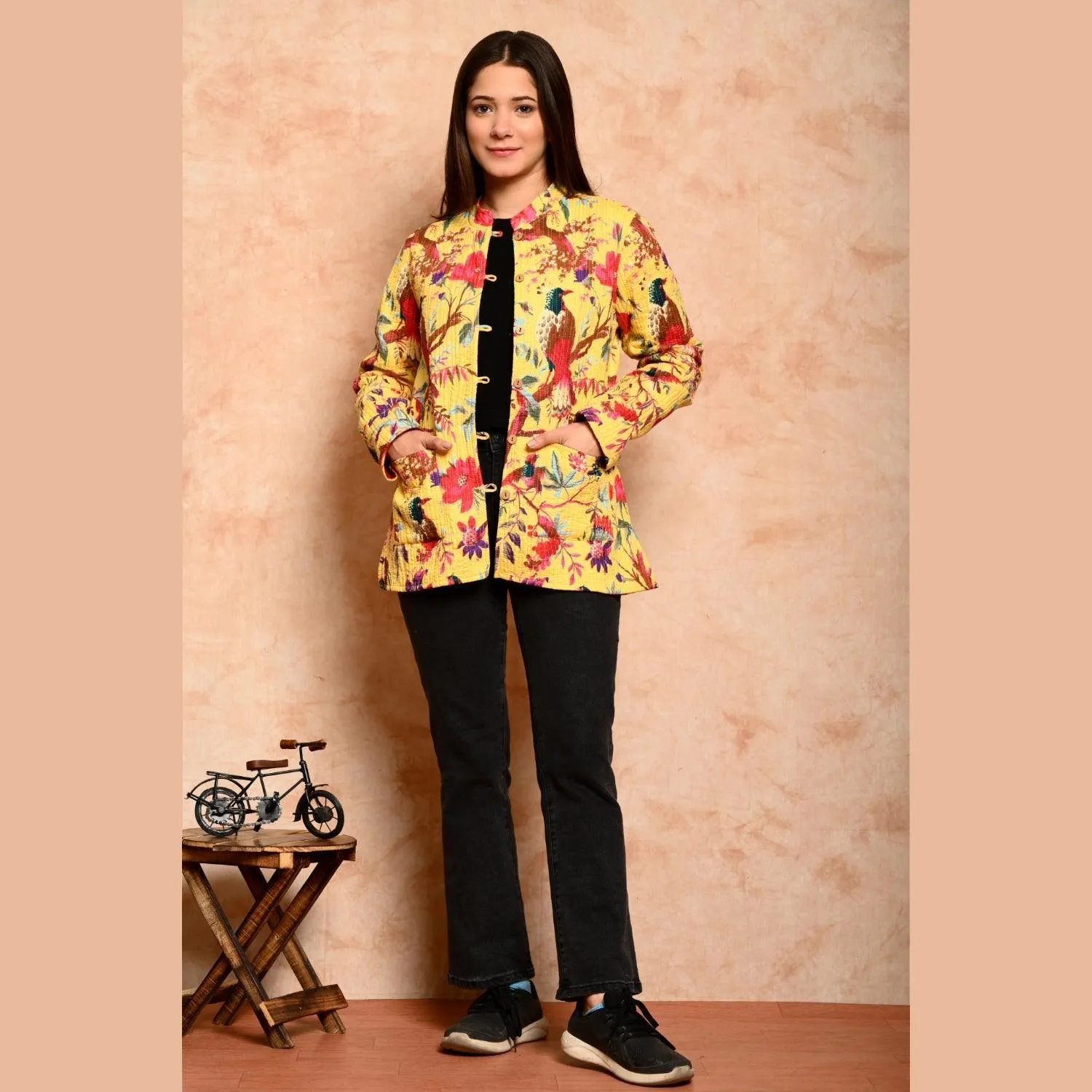 Women's Cotton Floral Print Quilted Jacket