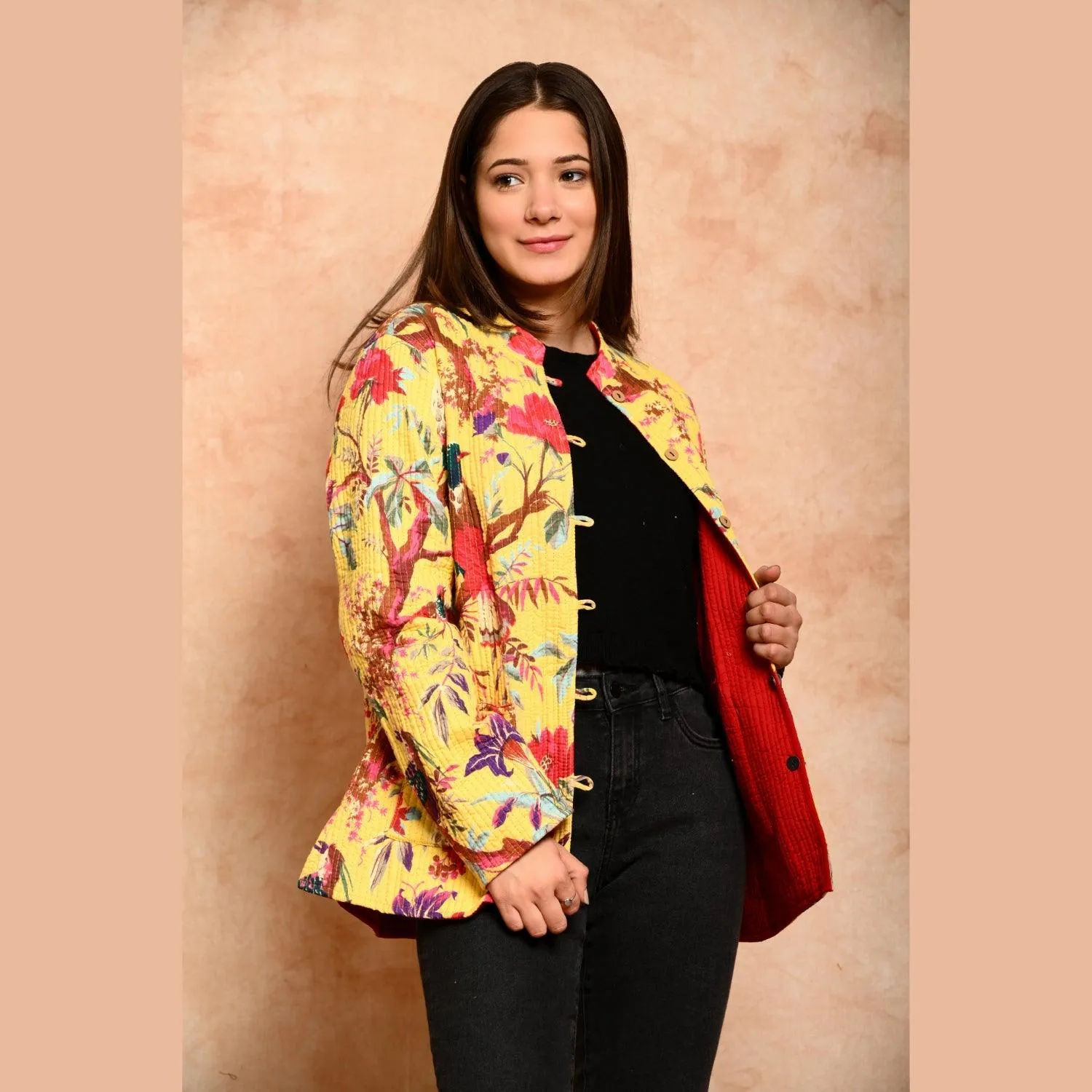 Women's Cotton Floral Print Quilted Jacket