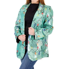 Women's Sequin Blazer - Xmas Lights for Festive Fun