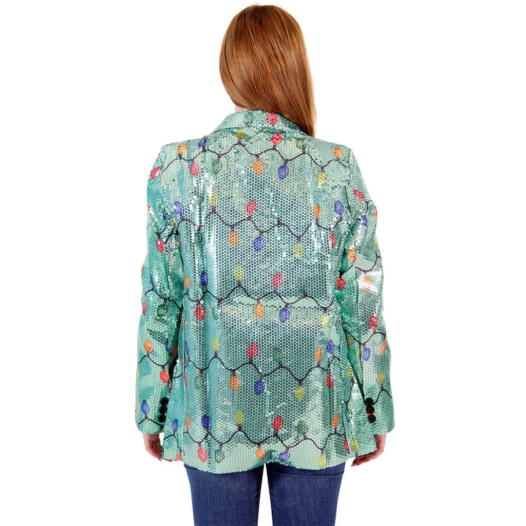 Women's Sequin Blazer - Xmas Lights for Festive Fun