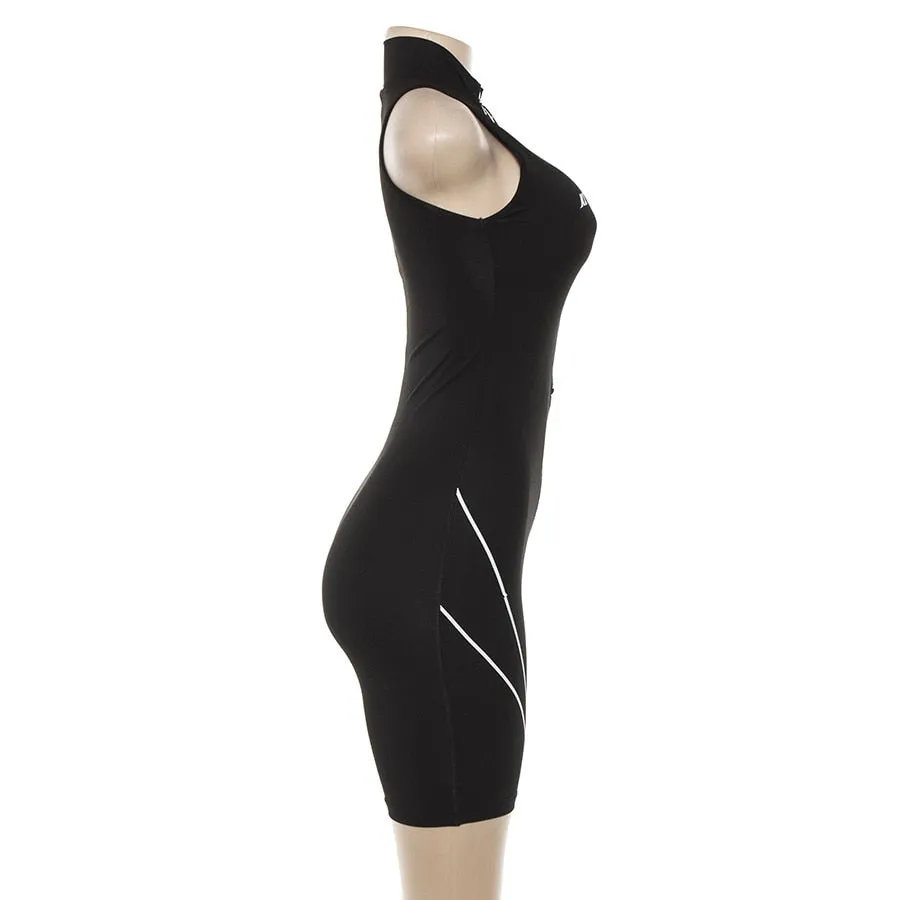 Women's Summer Sleeveless Fitness Bodysuit With Turtleneck