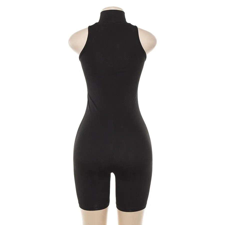 Women's Summer Sleeveless Fitness Bodysuit With Turtleneck