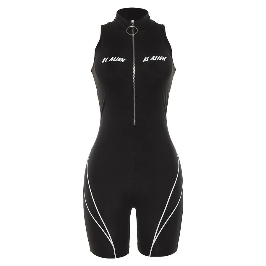 Women's Summer Sleeveless Fitness Bodysuit With Turtleneck