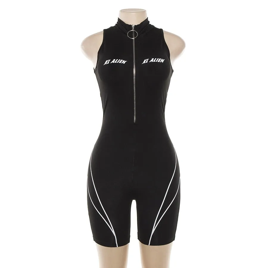 Women's Summer Sleeveless Fitness Bodysuit With Turtleneck