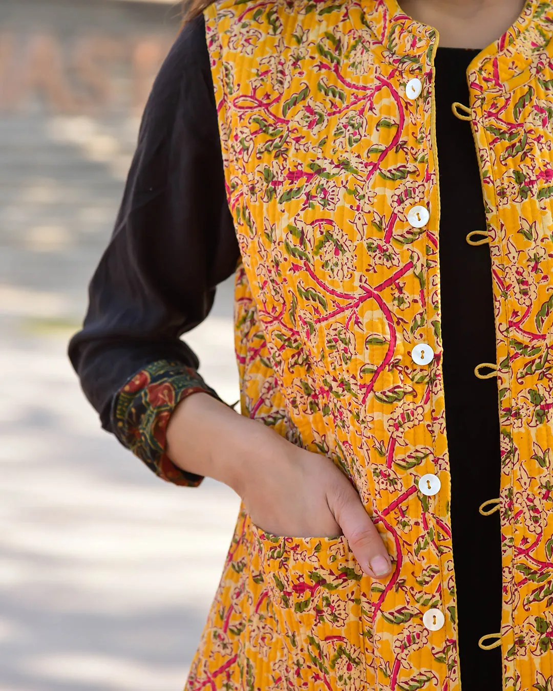 YELLOW SILK & COTTON QUILTED JACKET