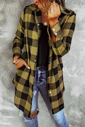 Yellow Turn-down Collar Plaid Shirt Coat