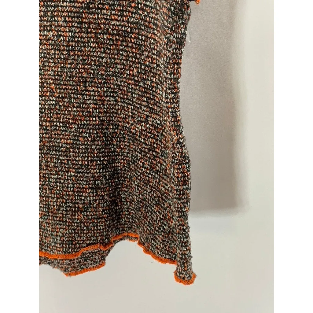 ZARA TRAFALUC Women's Brown/Orange Overstitch Lettuce-Trim Knit Crop Top SZ S