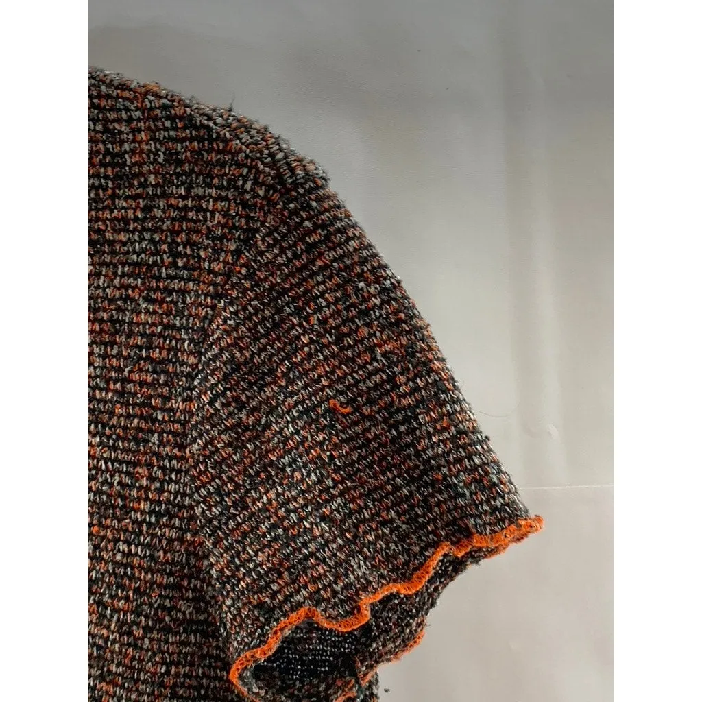 ZARA TRAFALUC Women's Brown/Orange Overstitch Lettuce-Trim Knit Crop Top SZ S