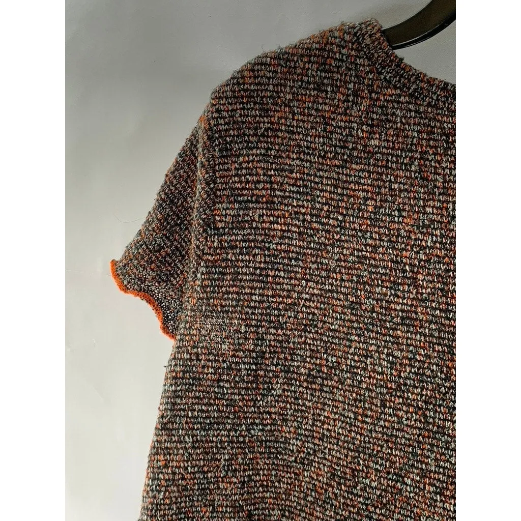 ZARA TRAFALUC Women's Brown/Orange Overstitch Lettuce-Trim Knit Crop Top SZ S